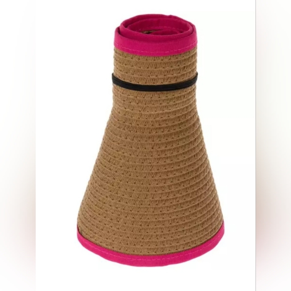 🔥2For$20 Women's Roll-up Straw Visor PINK & TAN - Picture 3 of 5